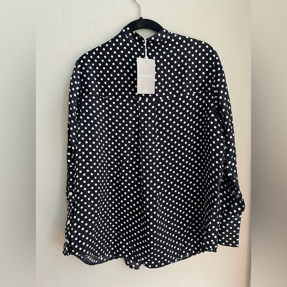 🖤EVERLANE HAMMERED SATIN POPOVER SHIRT BLACK BONE POLKA DOT 8 - Picture 8 of 8